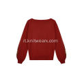 Pullover con maniche a sbuffo con ricamo floreale lavorato a maglia da donna